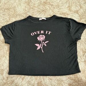 large Romwe “Over It” rose cropped tee
